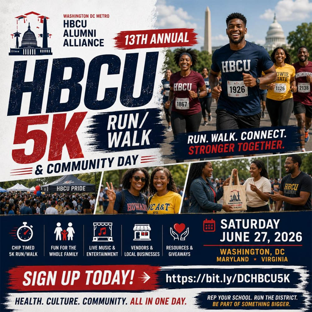 13th Annual HBCU 5K Run/Walk and Community Day flyer